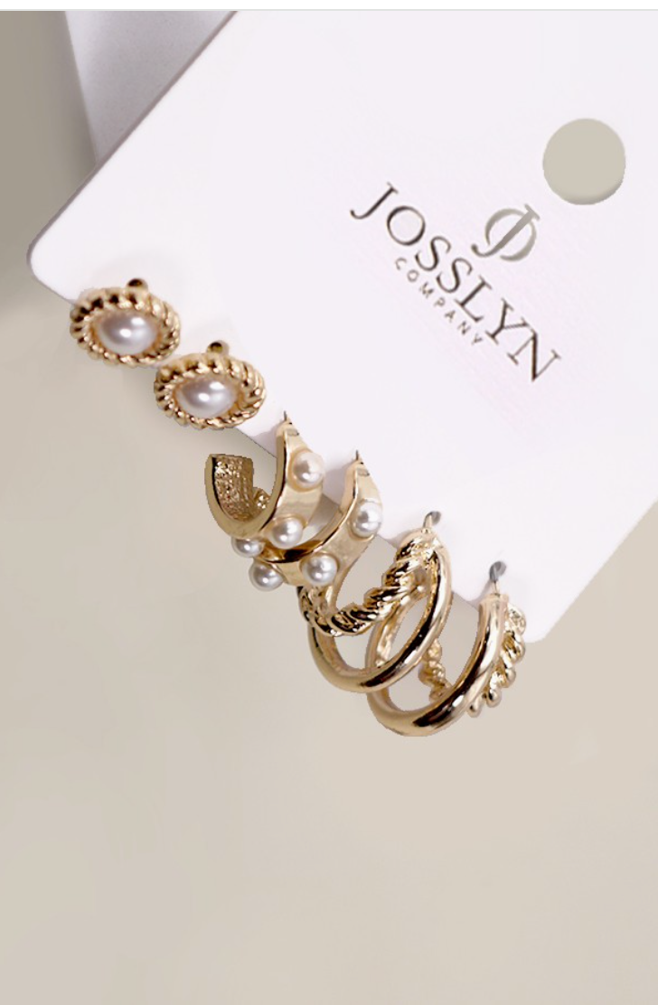 Gold Pearl & Hoop Stud Trio