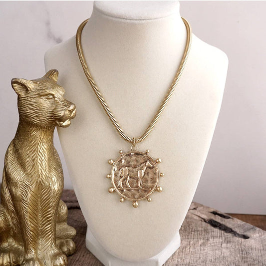 Western Horse Pendant Necklace - Gold Silver – Prairie Medallion