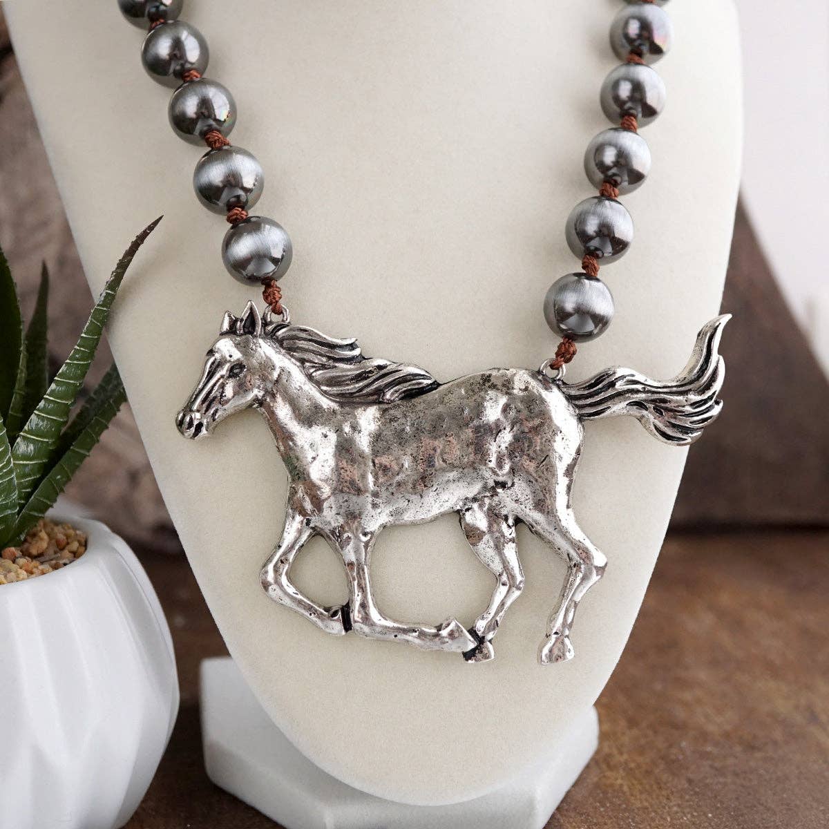 Wild Silver Spirit – Horse Pendant Necklace & Earring Set