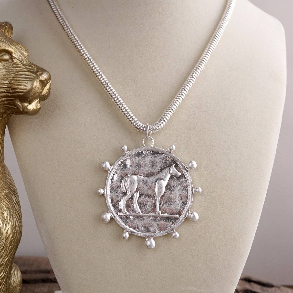 Western Horse Pendant Necklace - Gold Silver – Prairie Medallion