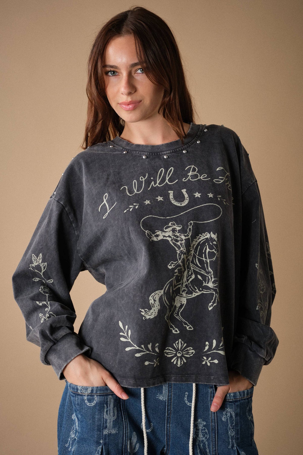 Western Studded Graphic Sweatshirt