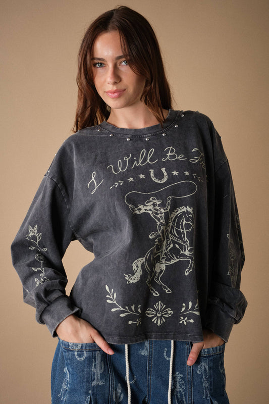 Western Studded Graphic Sweatshirt
