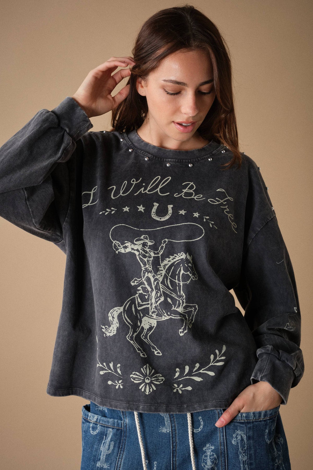 Western Studded Graphic Sweatshirt