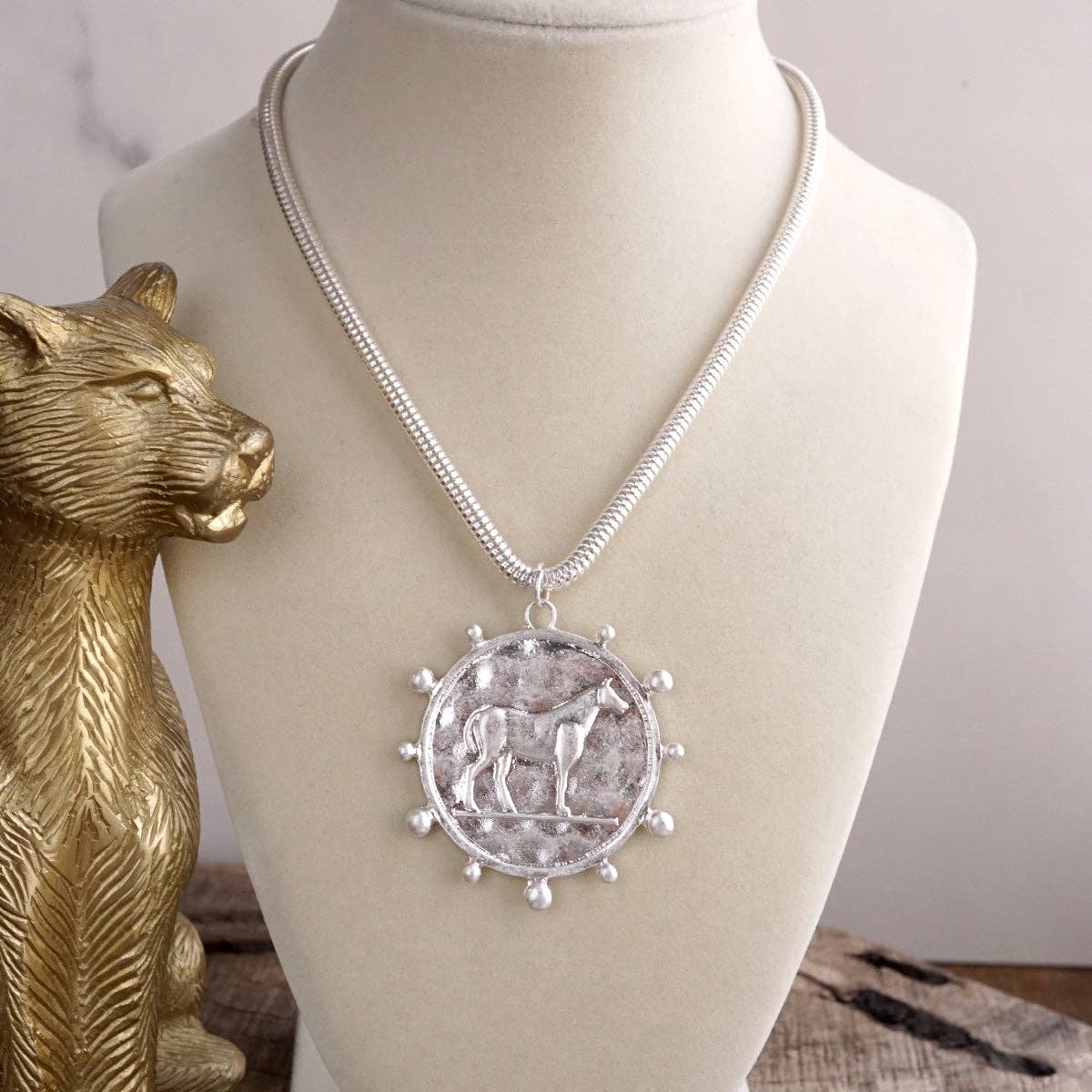 Western Horse Pendant Necklace - Gold Silver – Prairie Medallion