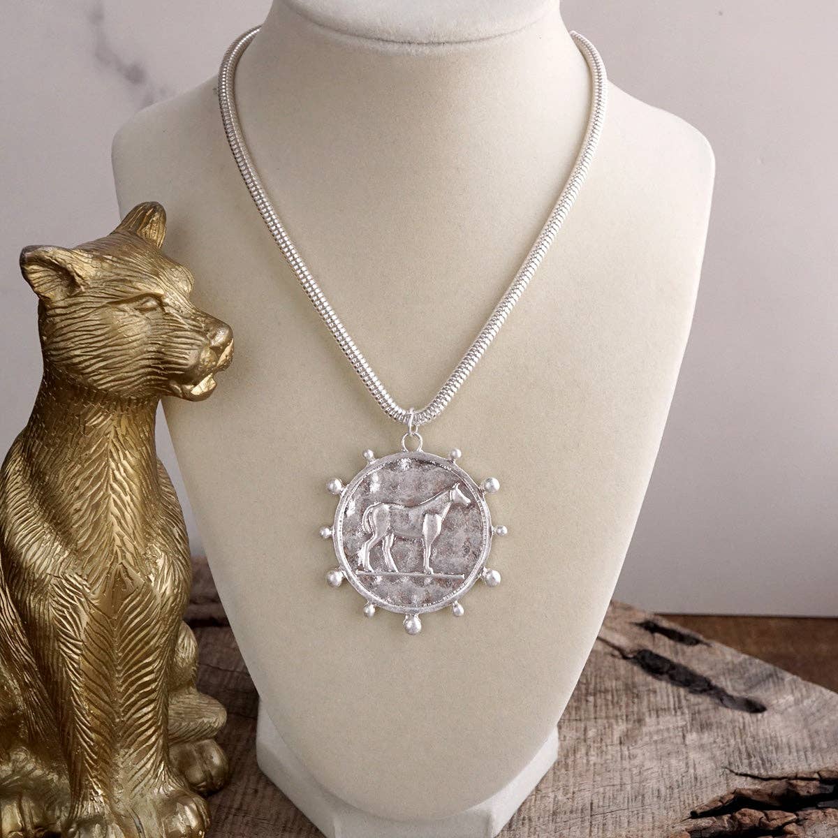 Western Horse Pendant Necklace - Gold Silver – Prairie Medallion